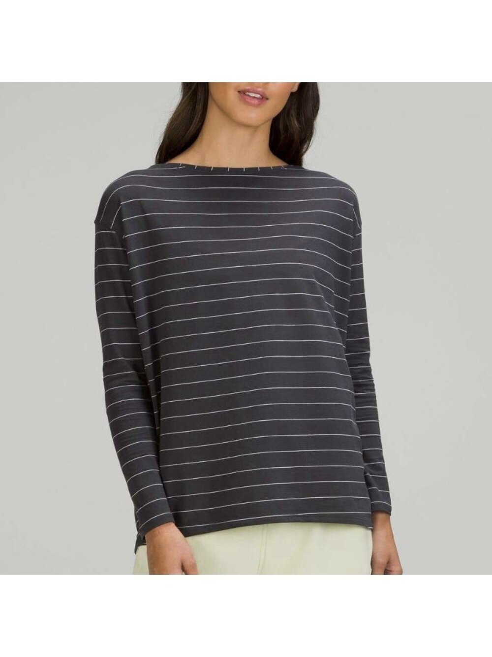 Lululemon Back In Action Gray Striped Long Sleeve Oversized Shirt Women’s Sz 6/8
